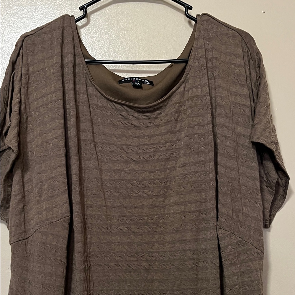 Sharagano Taupe Textured Short-Sleeve Maxi Dress